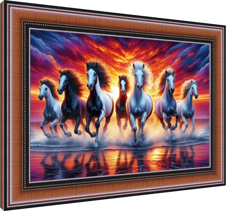 Golden Light Seven Running Horses wall art print — photo frame preview | PrintPosters.in